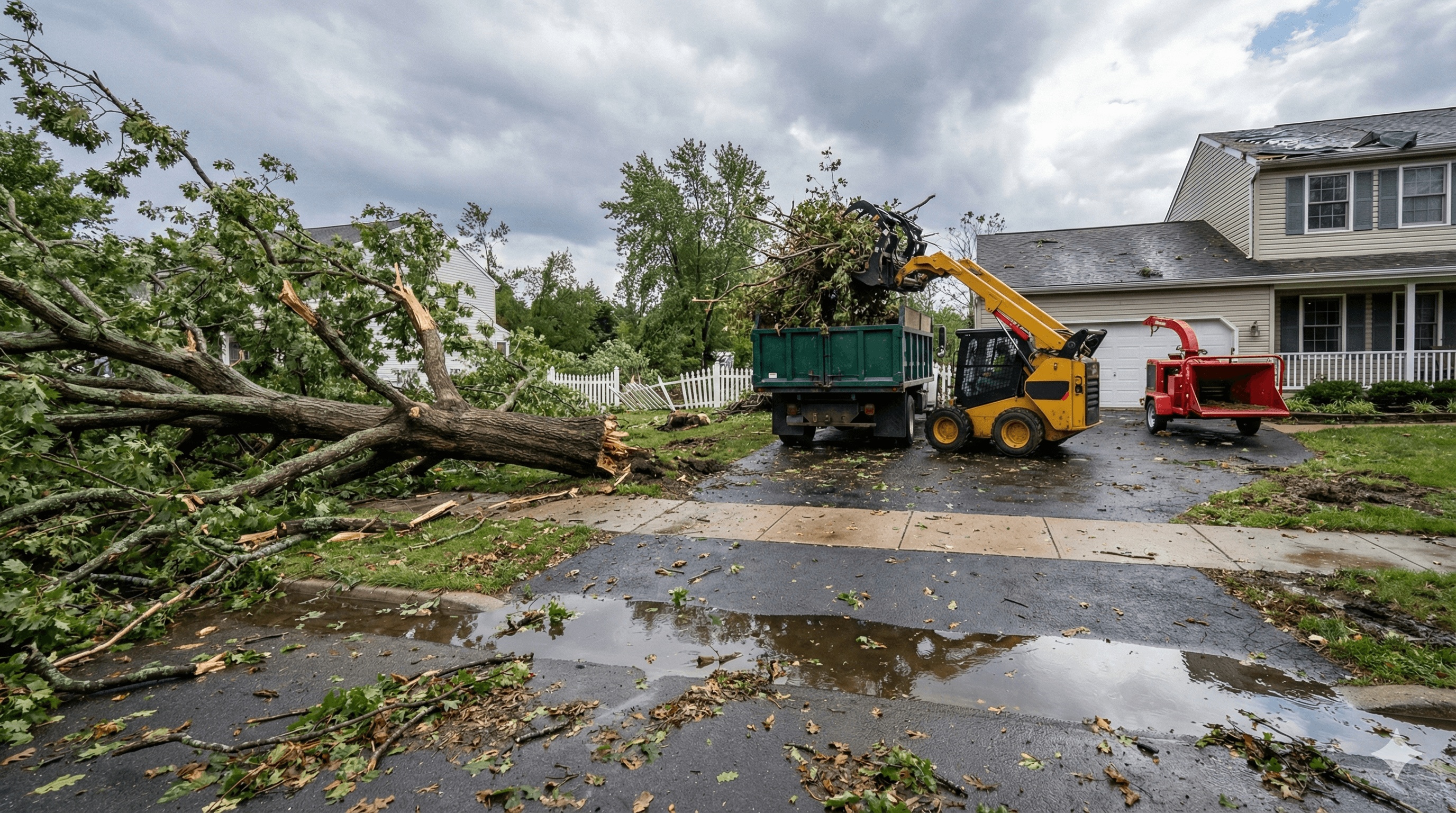 Storm damage cleanup and debris hauling